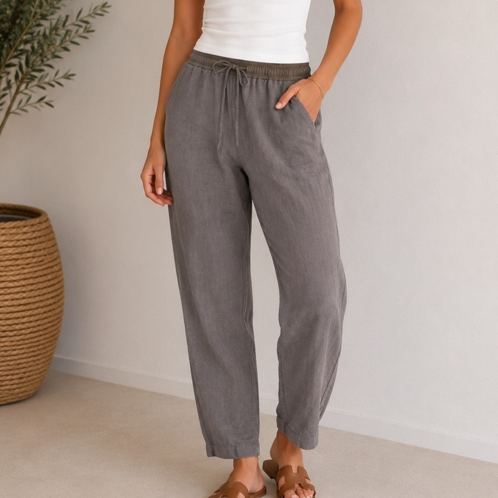 Dr. Flax inen Drawstring Pants Sustainable Minimalist Coastal Beachy Earthy Chic